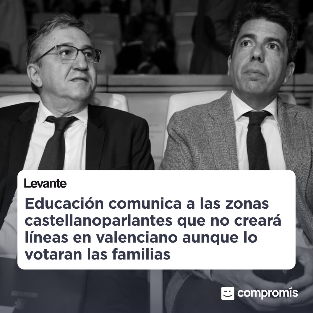 compromis's tweet image. ‼️ÚLTIMA HORA
Rovira i Mazón enganyen a les famílies. Es confirma que la consulta era una farsa i que l'únic objectiu era perseguir el valencià.