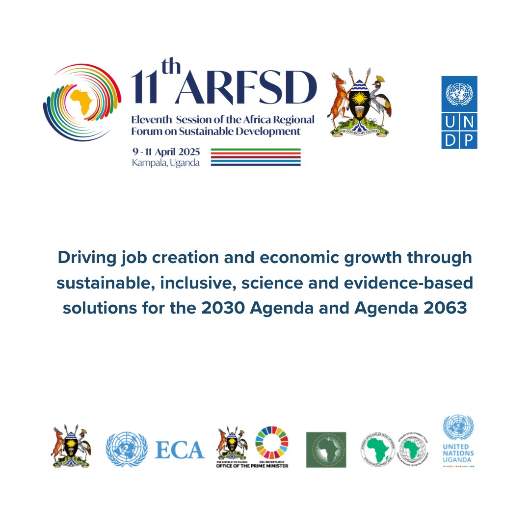 UNDPAfrica's tweet photo. 📍@UNDP’s engagement at #ARFSD2025 kicks off on 6 April in Kampala.

Explore our line-up of dialogues and side events on energy access, carbon markets, youth employment, digital innovation and more. Register to events 👇

🔗 https://t.co/NTJVDAjmXM

#SDGs 
#Agenda2063 https://t.co/cSfWaKHb9a