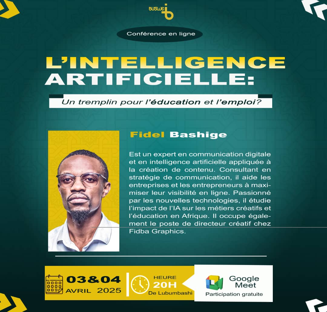 📢 𝐁𝐔𝐒𝐖𝐄 𝐂𝐎𝐍𝐅𝐄𝐑𝐄𝐍𝐂𝐄 🎙️

𝙿𝚁É𝚂𝙴𝙽𝚃𝙰𝚃𝙸𝙾𝙽 𝙳𝙴 𝙻'𝙸𝙽𝚃𝙴𝚁𝚅𝙴𝙽𝙰𝙽𝚃

👉 Ne manquez pas ça ! Rejoignez-nous dès maintenant : chat.whatsapp.com/EgKVl6SrWYe34a…

🗓️ Dates :  03 et 04 Avril  2025
⏰ Heure : 20h00 - 22h00
📍 Lieu : Google Meet