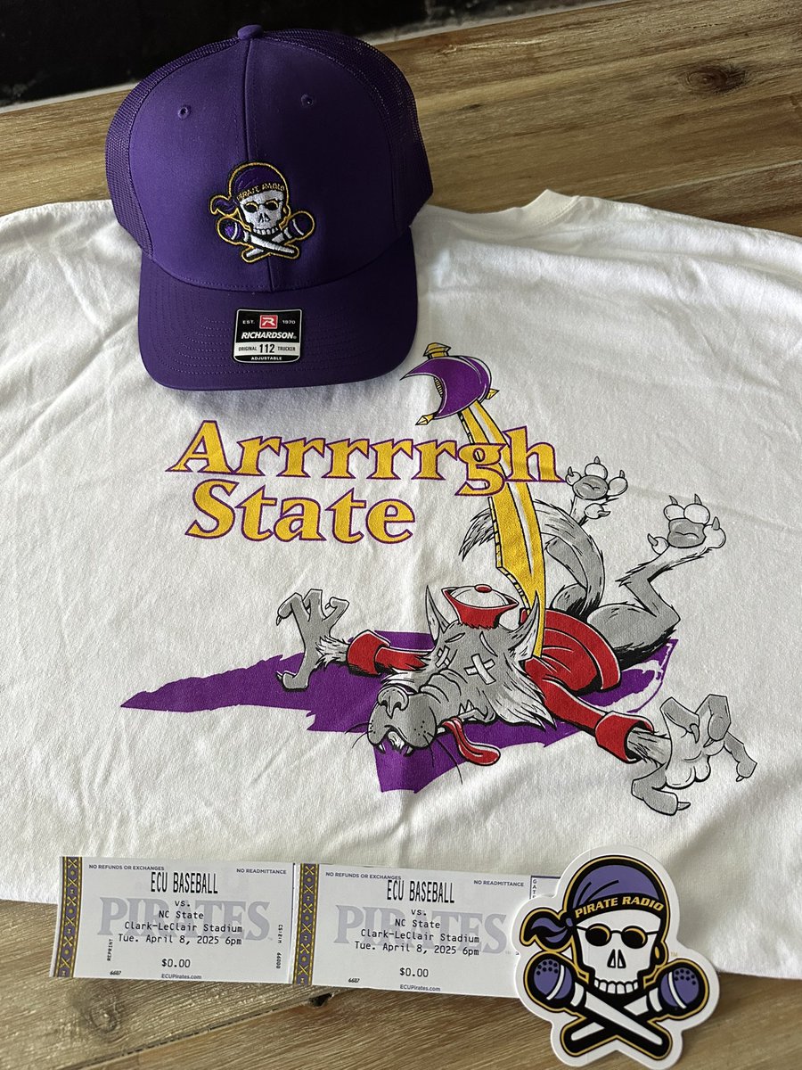 Pirate Radio ☠️ (@pr927fm) on Twitter photo 🚨GIVEAWAY ALERT🚨
RT & FOLLOW <a href="/PR927FM/">Pirate Radio ☠️</a> for a chance to win
- Pair of tickets to ECU vs NC State in Greenville on Tuesday
-Pirate Radio Hat & Arrrrgh State T-Shirt
#TheVoiceofthePirateNation🏴☠️ 🚨GIVEAWAY ALERT🚨
RT & FOLLOW <a href="/PR927FM/">Pirate Radio ☠️</a> for a chance to win
- Pair of tickets to ECU vs NC State in Greenville on Tuesday
-Pirate Radio Hat & Arrrrgh State T-Shirt
#TheVoiceofthePirateNation🏴☠️