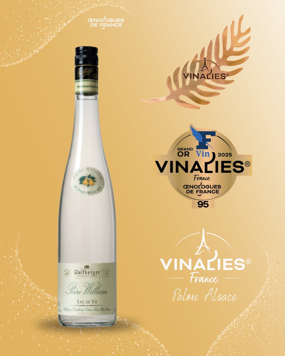 Palmes Vinalies France les meilleurs vins Grand Or de la compétition. Palme Alsace &gt; Wolfberger : Eau de Vie de Poire Williams
<a href="/lefigarovin/">Le Figaro Vin</a> 
<a href="/wolfberger_fr/">Wolfberger</a> 
#vinaliesfrance #alsace