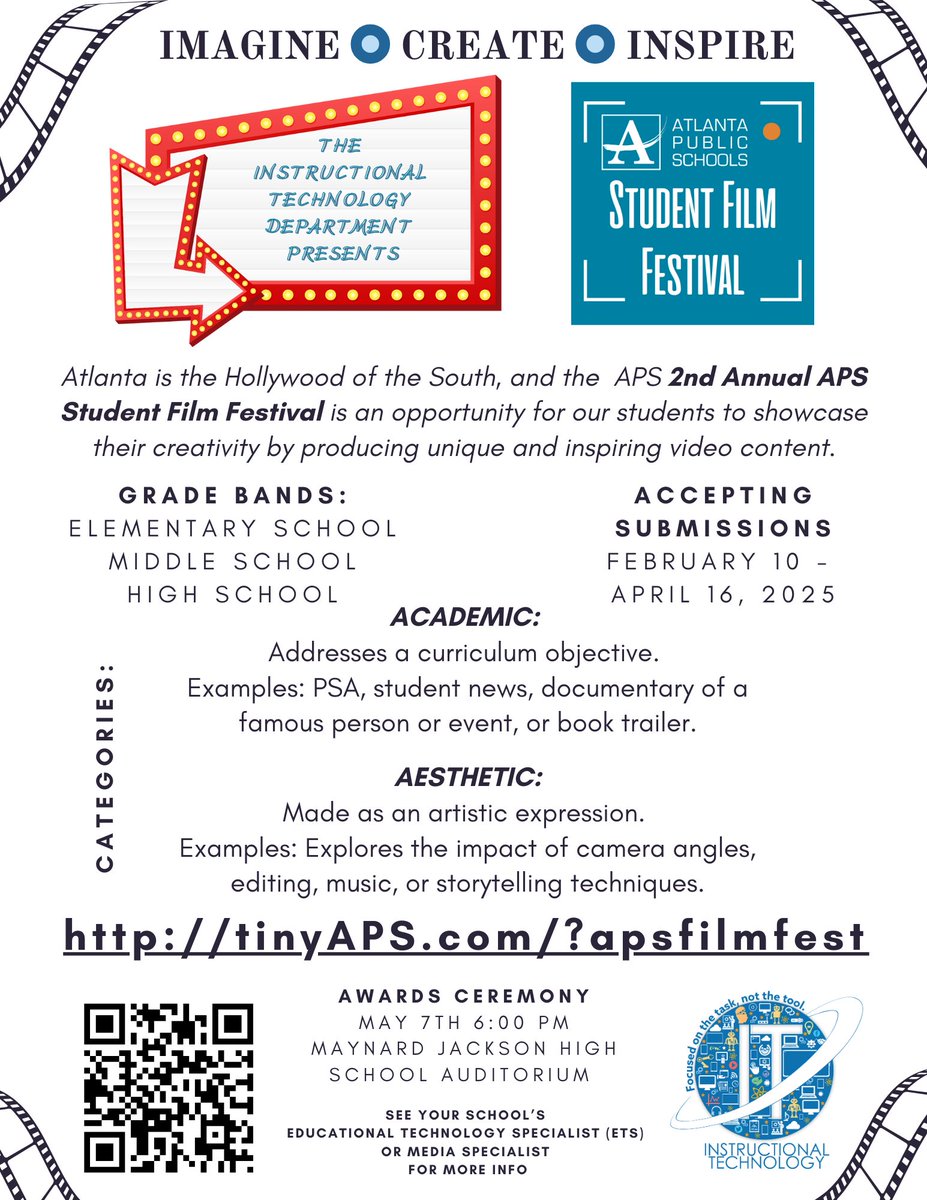 Jen Hall, NBCT (@apsitjen) on Twitter photo 📣 Calling all <a href="/apsupdate/">ATL Public Schools</a> student filmmakers!
💡Showcase your creativity & imagination.
🎞️The <a href="/APSInstructTech/">APS IT Department</a> Film Festival is your chance to shine.
🗓️The submission window ends on 4/16/25.
ℹ️ Info: tinyaps.com/?apsfilmfest
#ImagineCreateInspire
<a href="/apssupt/">Dr. Bryan Johnson</a> <a href="/ahrosser/">Aleigha H-Rosser EdD</a> <a href="/apsitnatasha/">Dr. Natasha Rachell</a> 📣 Calling all <a href="/apsupdate/">ATL Public Schools</a> student filmmakers!
💡Showcase your creativity & imagination.
🎞️The <a href="/APSInstructTech/">APS IT Department</a> Film Festival is your chance to shine.
🗓️The submission window ends on 4/16/25.
ℹ️ Info: tinyaps.com/?apsfilmfest
#ImagineCreateInspire
<a href="/apssupt/">Dr. Bryan Johnson</a> <a href="/ahrosser/">Aleigha H-Rosser EdD</a> <a href="/apsitnatasha/">Dr. Natasha Rachell</a>