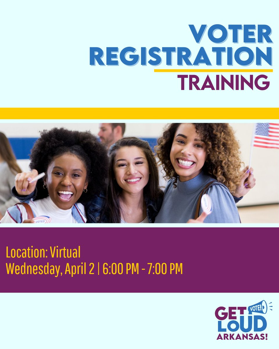 Reminder 📣

Tonight we will be doing a virtual voter registration training! Whether you are new to registering voters or want a refresh, this training is for you.

Register Here: us06web.zoom.us/meeting/regist…