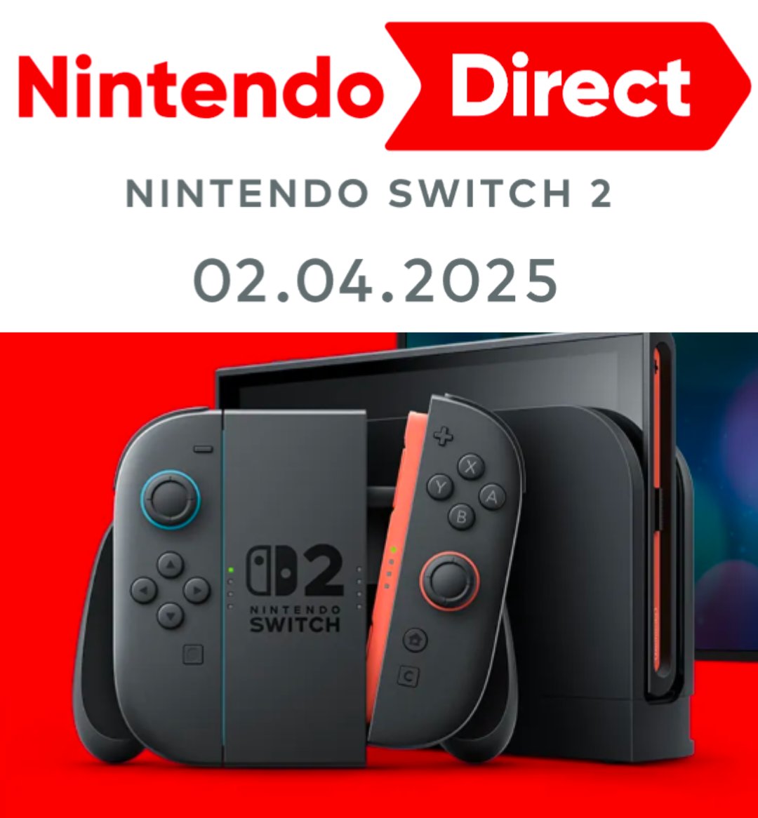 🚨 Nintendo Direct - Nintendo Switch 2 🚨

Our first look at the Nintendo Switch 2 and some of its games is about to begin!

📺 Watch here at 2pm BST: loom.ly/3ITRwxw