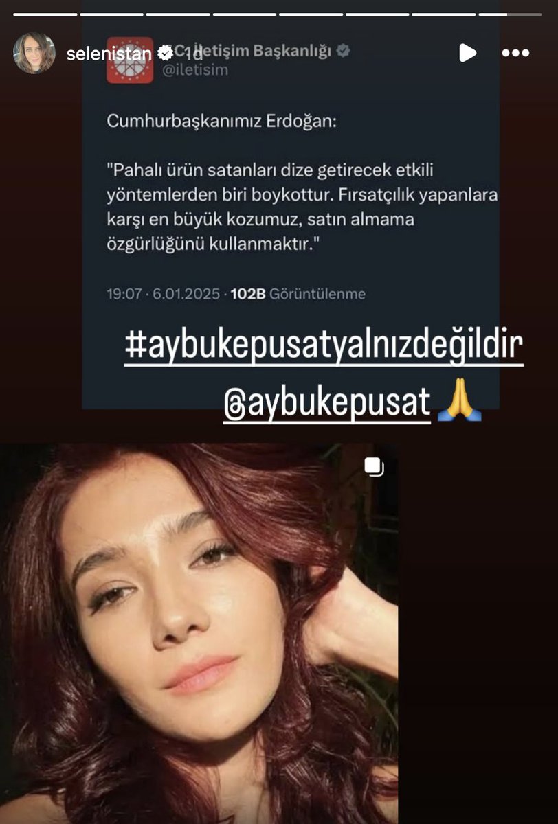 PopFestTR's tweet photo. ‘Muhteşem Yüzyıl’ ve ‘Kızıl Goncalar’ oyuncusu Selen Öztürk, Aybüke Pusat için destek paylaşımı yaptı. https://t.co/dB3riI0l1b