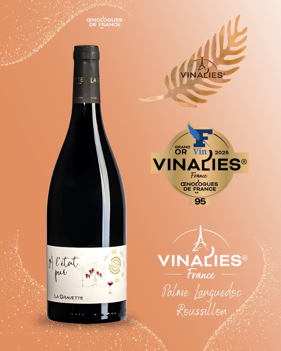 Palmes Vinalies France, les meilleurs vins Grand Or de la compétition. Palme Languedoc-Roussillon &gt; Cave Coopérative La Gravette, A l'Etat Pur, AOP Pic Saint-Loup - Rouge, 2024
<a href="/lefigarovin/">Le Figaro Vin</a>
<a href="/VinsduLanguedoc/">Vins du Languedoc</a> <a href="/AOPLanguedoc/">🍷🇨🇵AOP Languedoc</a> 
#vinaliesfrance #Languedoc