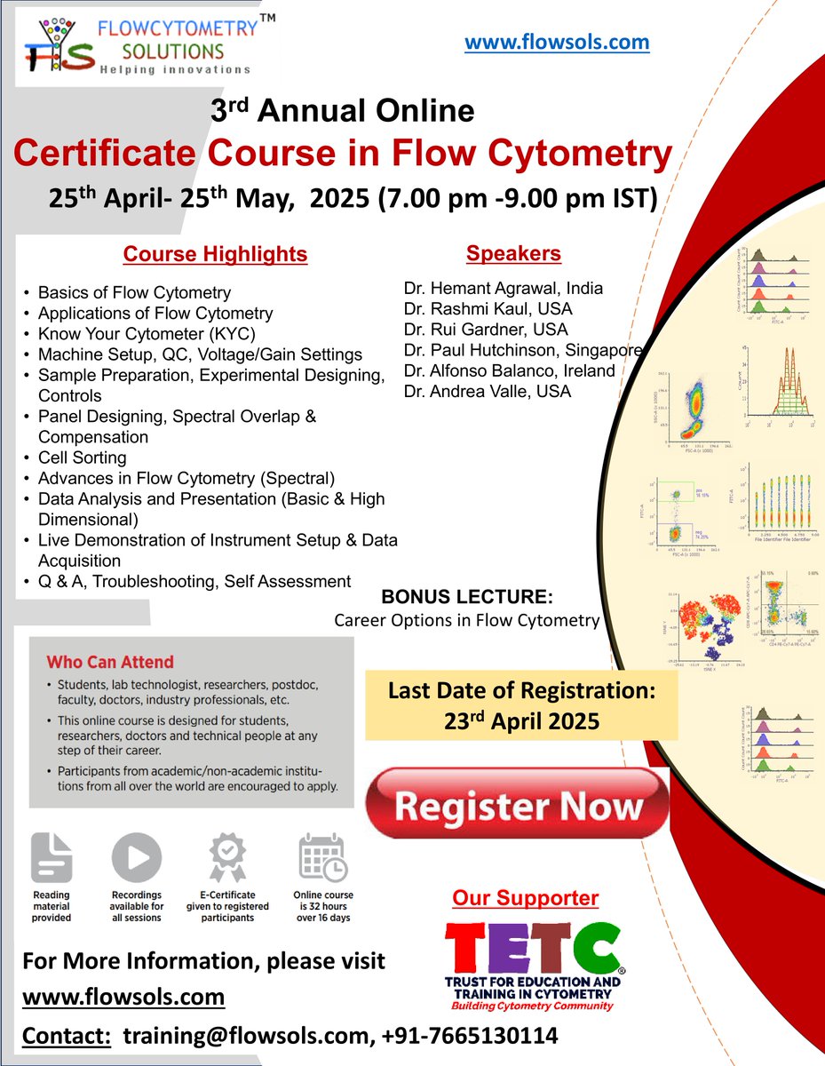 Immunopaedia (@immunopaedia) on Twitter photo REGISTER NOW! 
Flowcytometry Solutions Pvt Ltd, India is excited to announce the 3rd Annual Online Certificate Course in Flow Cytometry.
📅 Course Dates: April 25 – May 25, 2025
📝 Last Date to Register: April 23, 2025
🔗 Registration Link: forms.gle/c1pXqQY2ZBm8yn… REGISTER NOW! 
Flowcytometry Solutions Pvt Ltd, India is excited to announce the 3rd Annual Online Certificate Course in Flow Cytometry.
📅 Course Dates: April 25 – May 25, 2025
📝 Last Date to Register: April 23, 2025
🔗 Registration Link: forms.gle/c1pXqQY2ZBm8yn…