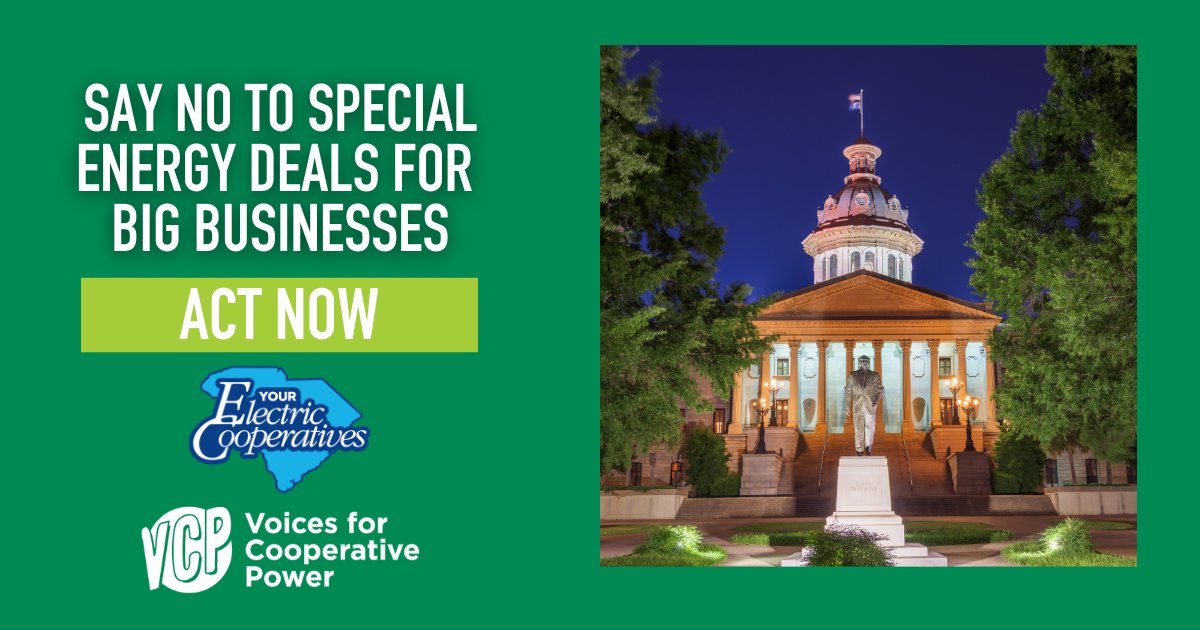 Electric Cooperatives of South Carolina (@sccooperatives) on Twitter photo When big businesses get a special deal, local folks get stuck with the bill. SC’s electric cooperatives are fighting back against a proposal that would raise costs for families and small businesses. Act now and protect your community. voicesforcooperativepower.com/tell-your-sena…
<a href="/voices4coops/">Voices for Cooperative Power</a> When big businesses get a special deal, local folks get stuck with the bill. SC’s electric cooperatives are fighting back against a proposal that would raise costs for families and small businesses. Act now and protect your community. voicesforcooperativepower.com/tell-your-sena…
<a href="/voices4coops/">Voices for Cooperative Power</a>
