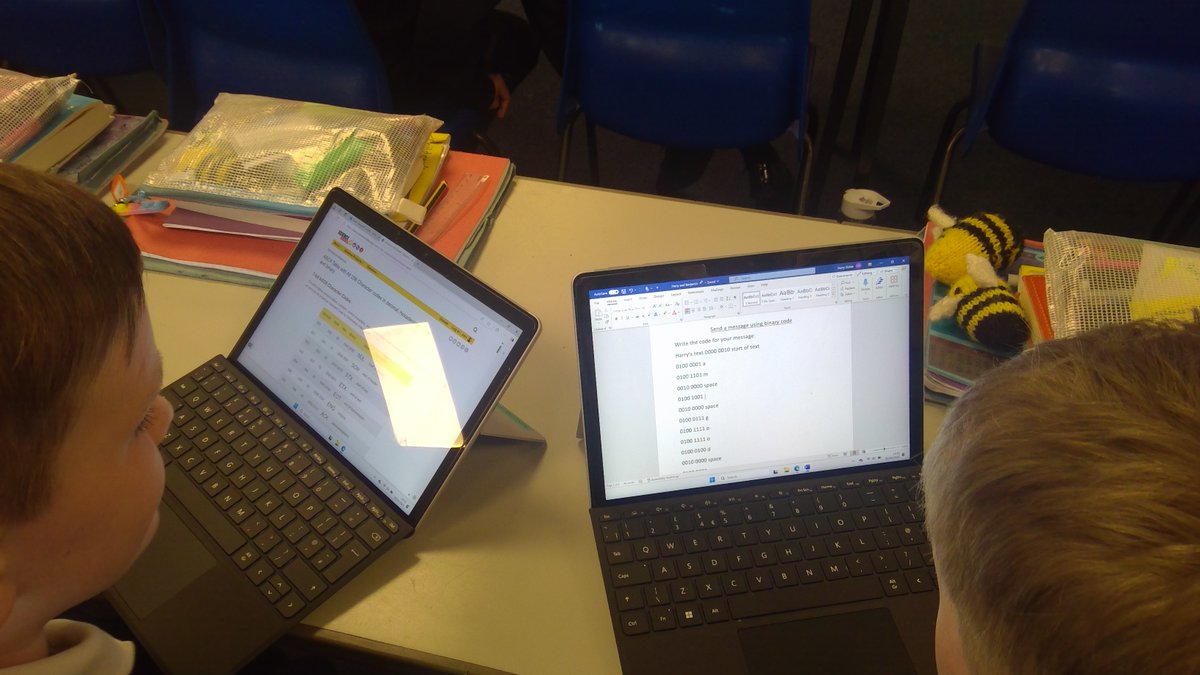 michael_primary's tweet image. Year 5
Pretending we were astronauts we used binary code to send messages. @STOC_CAT #stmiccomputing