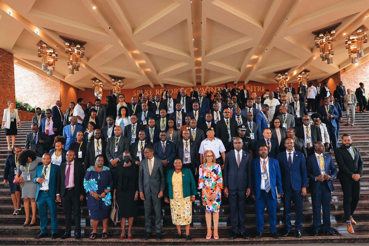 Uganda's Prime Minister Robinah Nabbanja poses for a group image with the delegates at the official opening of the 49th ESAAMLG Taskforce of Senior Officials Meeting in Kampala <a href="/esaamlg/">ESAAMLG</a>