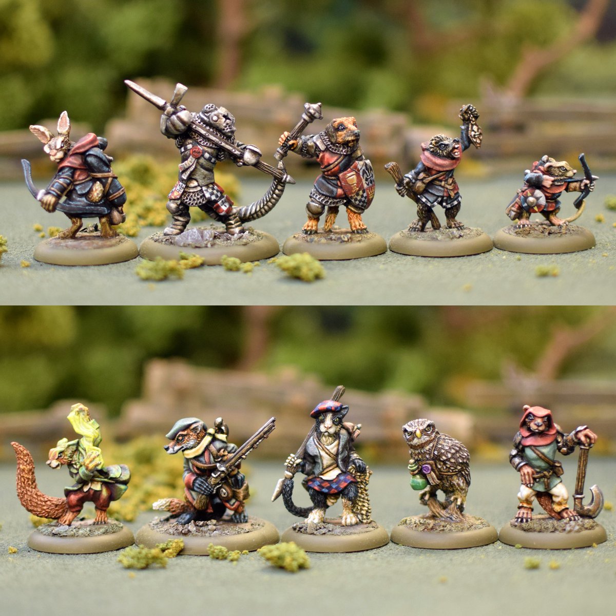 I meant to put this one in my last post, but forgot... here's the two starter bands, getting released this month. (The objective markers in the previous post are included as well.)

#burrowsandbadgers #oathsworn #miniatures #tabletop #anthro #anthropomorphic
