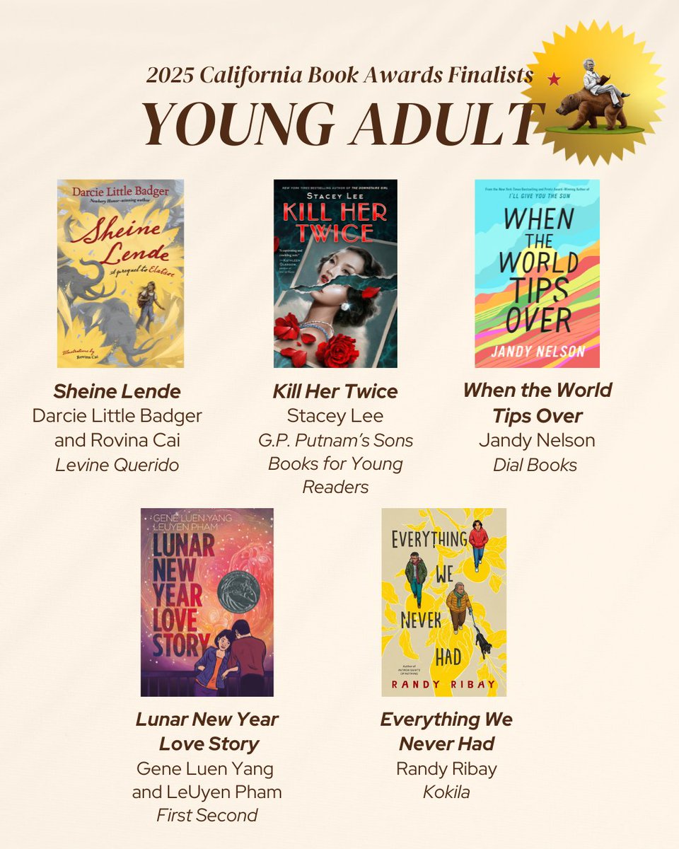 Commonwealth Club World Affairs of California (@cwclub) on Twitter photo YOUNG ADULT 1/2
Sheine Lende by Darcie Little Badger and Rovina Cai <a href="/LevineQuerido/">Levine Querido</a>
Kill Her Twice <a href="/staceyleeauthor/">Stacey Lee</a> <a href="/PutnamBooks/">G. P. Putnam's Sons</a>
When the World Tips Over by <a href="/jandynelson/">Jandy Nelson</a> Dial Books YOUNG ADULT 1/2
Sheine Lende by Darcie Little Badger and Rovina Cai <a href="/LevineQuerido/">Levine Querido</a>
Kill Her Twice <a href="/staceyleeauthor/">Stacey Lee</a> <a href="/PutnamBooks/">G. P. Putnam's Sons</a>
When the World Tips Over by <a href="/jandynelson/">Jandy Nelson</a> Dial Books