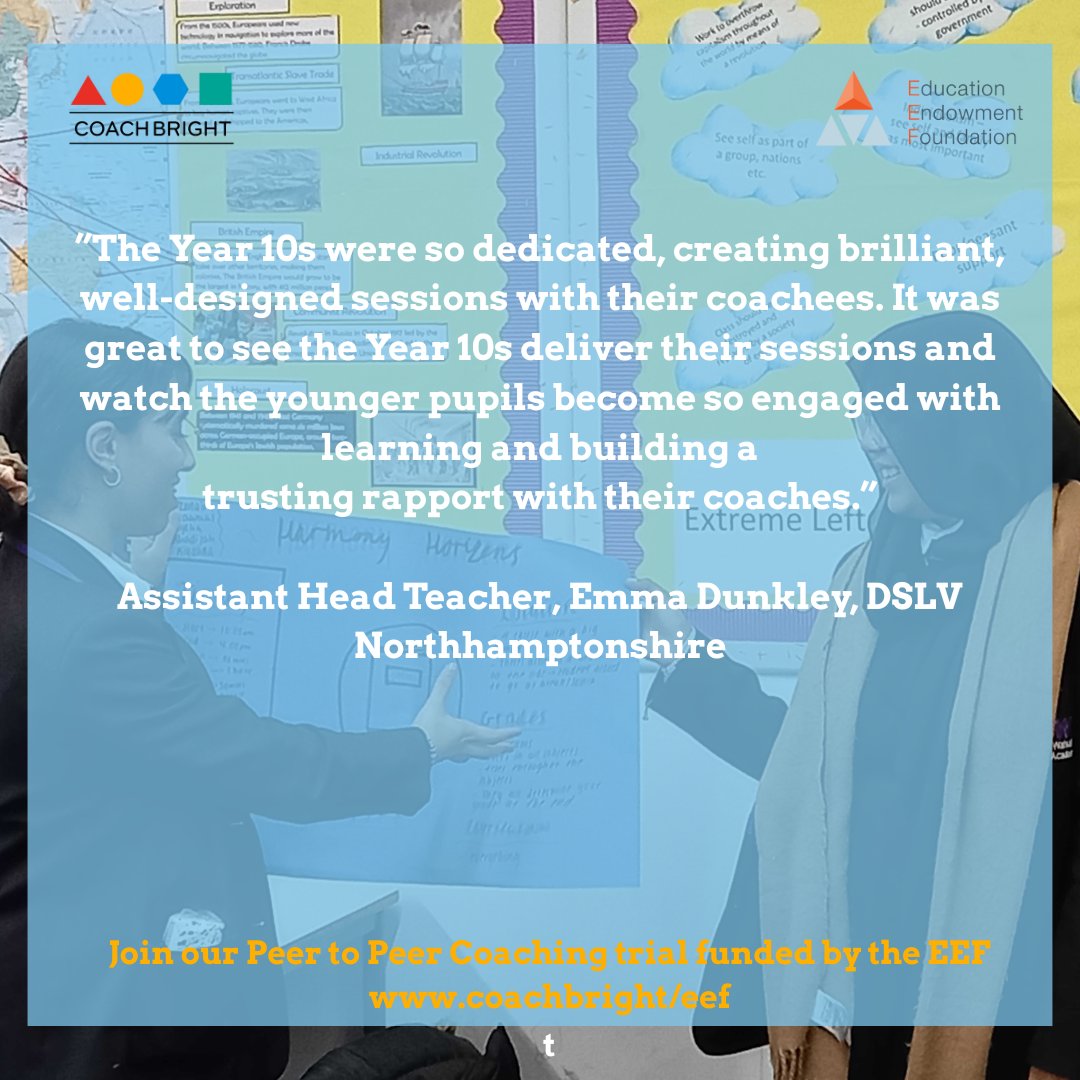 Your older pupils can be a powerful role model and support system for your younger pupils. Find out about our Peer-to-Peer trial with the Education Endowment Foundation (EEF) at www.coachbright/eef  #EEF #EducationEndowmentFoundation #education