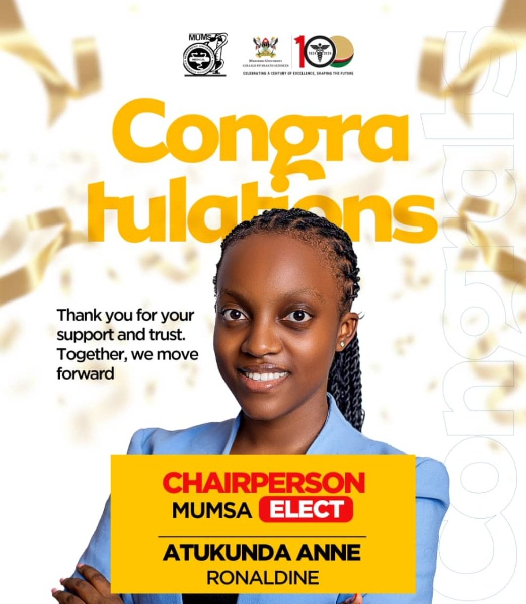 FUMSA extends heartfelt congratulations to Atukunda Anne Ronaldine on winning the tough &amp; competitive race for MUMSA Chairperson! Your resilience, dedication, and vision have truly set you apart. We are confident that your leadership will drive positive change for MUMSA.