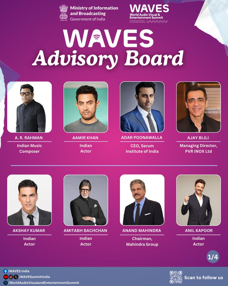 Presenting the WAVES Advisory Board. Bringing together actors & industry  tycoons, the creative revolution begins at #WAVES2025! Join the future of  Media & Entertainment. Register at: https://t.co/2Kt0m4L8PF  #CreateInIndiaChallenge #WAVES #WAVESIndia ...