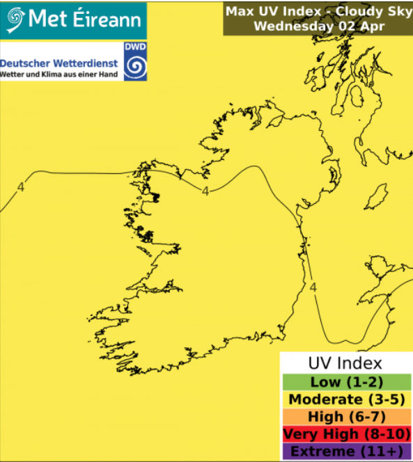 MetEireann's tweet photo. #UVlevels will be moderate today countrywide in any clear or cloudy skies 🌅

The solar UV index is now included in the Regional Weather Forecasts on our website and mobile apps.

Take care in the sun #Besunsmart ☀️

🔗 https://t.co/f7ZgRWWlY5 https://t.co/p1ptLLZTmE