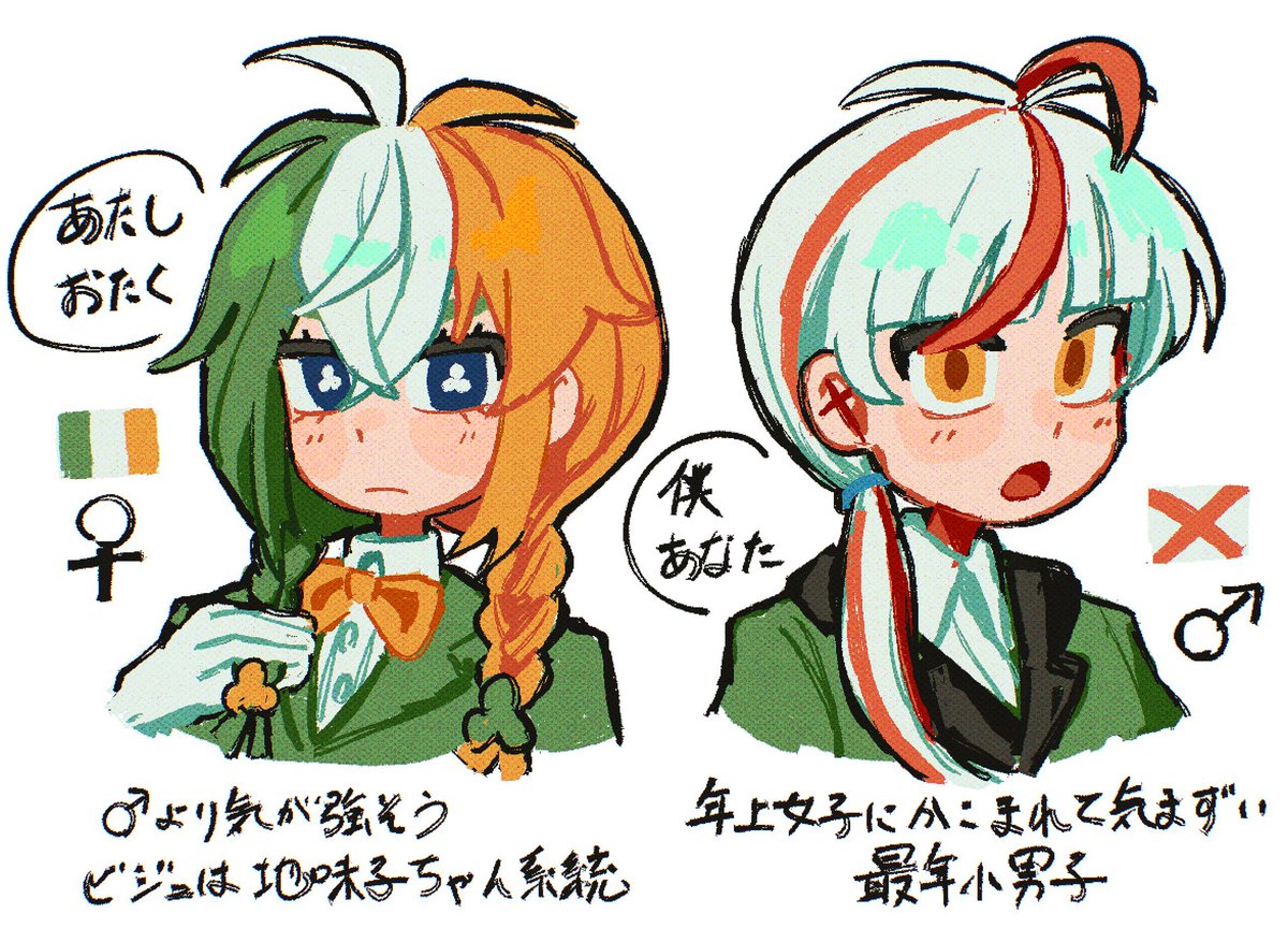 botta_kuri_'s tweet photo. エイプリルフール絵でした※性転換
🇮🇪🤚／🏴󠁧󠁢󠁥󠁮󠁧󠁿🇳🇱／🇫🇷🟨🟥／🇵🇹🇪🇸 https://t.co/YGJuii13UT
