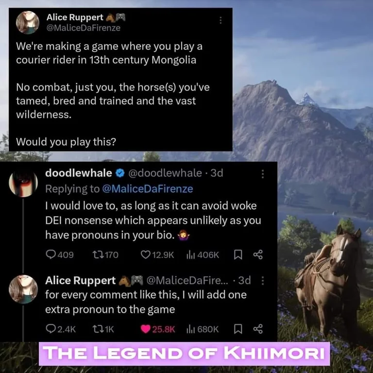 MaliceDaFirenze's tweet photo. if you support Windstorm: The Legend of Khiimori on Kickstarter, you don't only get to play the most ambitious single player horse game ever, you get to piss off these people  as a bonus 🥳🥳🥳 https://t.co/z2oJuiphO6