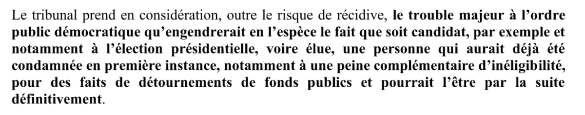 anatolium's tweet photo. Le Tribunal a bel et bien considéré qu'il lui appartenait d'empêcher préventivement Marine Le Pen d'être élue Présidente de la République.

Textuellement. https://t.co/RNFINKfzQ3