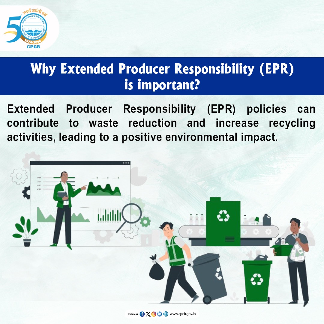 CPCB_OFFICIAL's tweet photo. The positive impact of #EPR policies by CPCB, is evident in the way to encourage innovation in product design, promote #CircularEconomy practices, and ultimately help build a cleaner and more sustainable #environment.
#EPRinIndia #ReduceWaste @byadavbjp https://t.co/xYCmHu4m6r