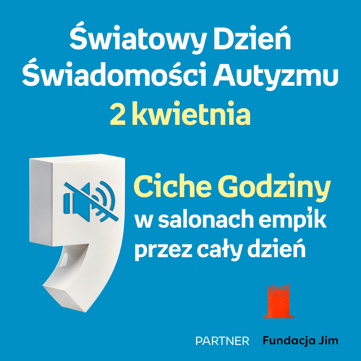 Z okazji Światowego Dnia Świadomości Autyzmu, zakupy w #Empik zrobimy dziś w ciszy - bez muzyki i komunikatów głosowych przez cały dzień🔇

#CicheGodziny obowiązują w naszych salonach również na stałe - we wtorki w godz. 11-13 oraz w czwartki między 19 a 21💙

<a href="/Fundacja_JiM/">Fundacja Jim</a>