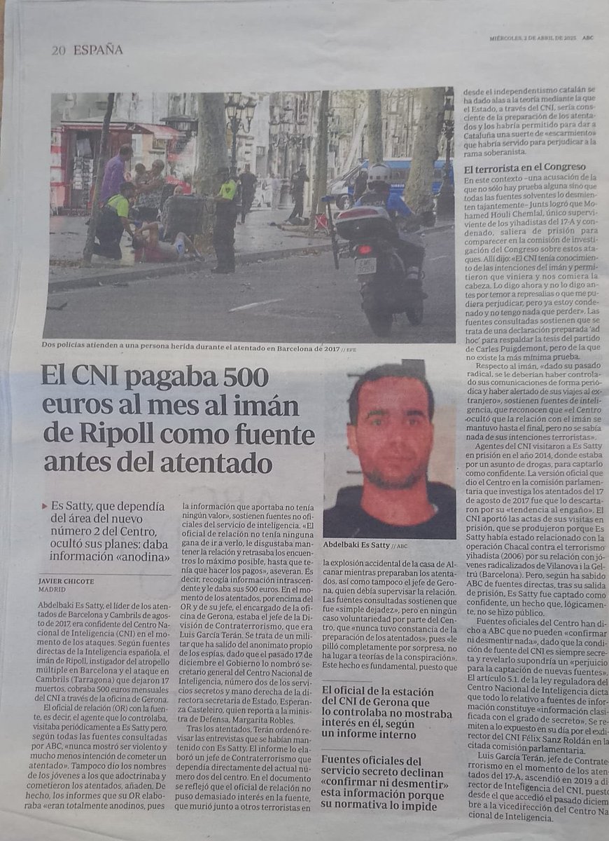 ATENCIÓ 10.54 h: L'imam de Ripoll Abdelbaki es-Satty, cervell dels atemptats gihadistes del 17 d'agost de 2017 a Barcelona i Cambrils, era un confident del CNI i cobrava 500 euros al mes de la institució pública pels seus serveis, a través de l'oficina de Girona.
