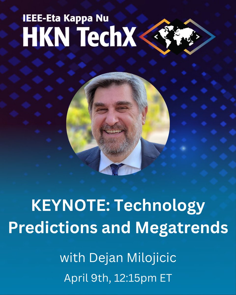 Join Dejan Milojicic at HKN TechX to discuss problems/demand, opportunities, impact, and sustainable solutions/business opportunities for 22 technology predictions in 2025! See the full conference program and register today: techx.hkn.events/program/ #HKNTechX
