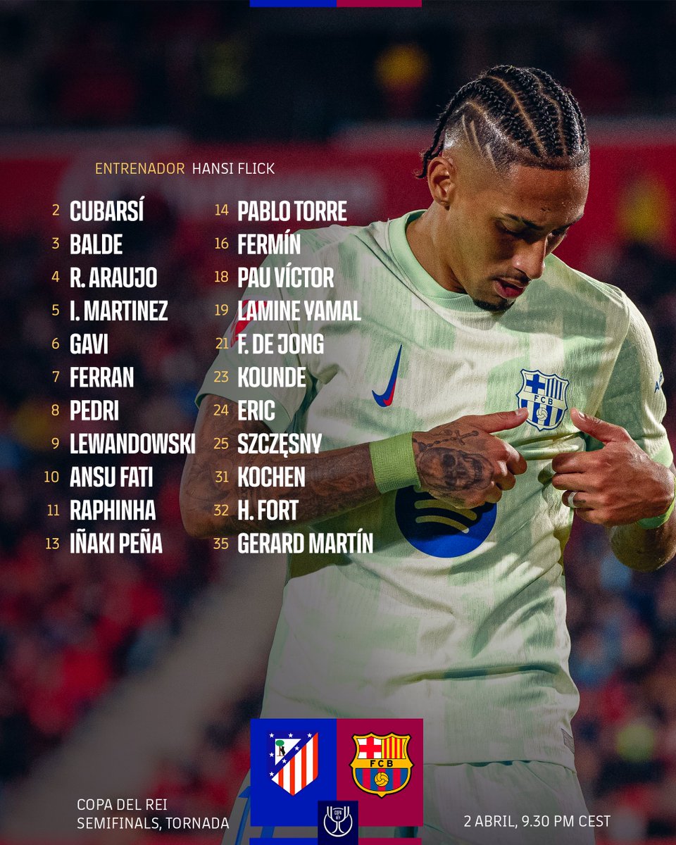 🚨 𝑺𝑸𝑼𝑨𝑫 𝑳𝑰𝑺𝑻 🚨
#AtletiBarça | #CopaBarça