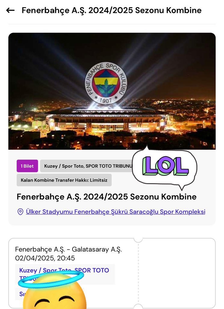 chasplace's tweet photo. Fenerbahçe - Galatasaray Ziraat maç bileti satılıktır. Giriş atılan QR ile olacaktır. Son fiyat 6000₺ Kale Arkası
#fenerbahcebilet 
#bilet #fenerbahçebilet  #satılıkbilet
#fenerbahçesatılıkbilet #sportoto #okulaçık #derbi #derbibilet #fbgsbilet
#fbbilet #kadıköy #derbikombine https://t.co/qKf6LNoMCV