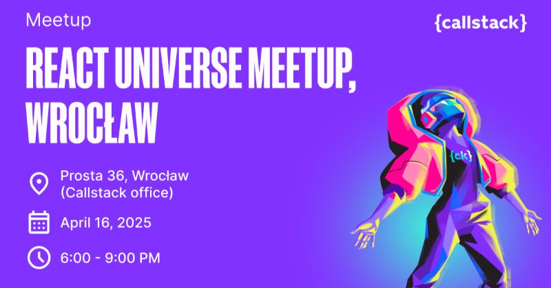 callstackio's tweet photo. Meet the Callstack Incubator team IRL! We’re hosting the next React Universe Meetup in Wrocław on Apr 16, 2025 🤌
Join us for 🍕 and talks on: 
✅ Native feel in React Native 
✅ File-based routing internals 
✅ Multi-language integration beyond C++

See you there? 🤓