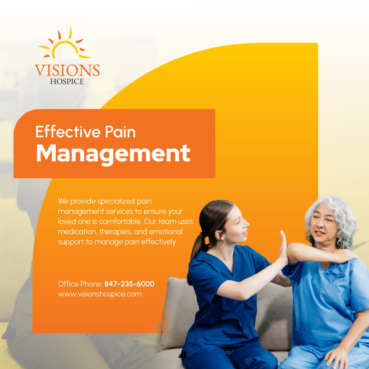 Visions_Hospice's tweet photo. Don’t let pain take away from precious moments. 💙 Our team provides expert pain management to keep your loved one comfortable. 🌿 Learn more about our pain management services.

Read more: https://t.co/W59ATdNTMh

#SchaumburgIL #HospiceCare #PainManagement #PatientCare #Comfort https://t.co/gRfdQjPkiw
