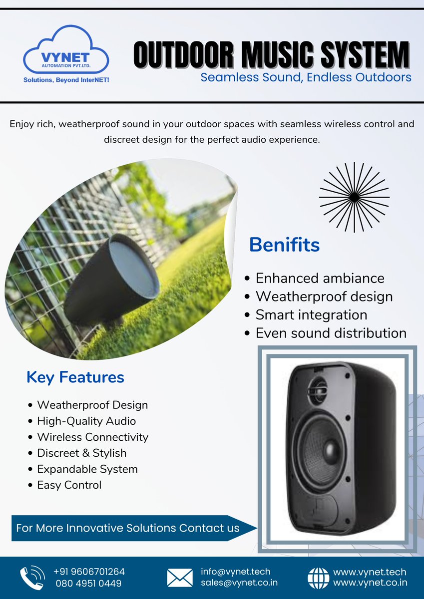 VYNETautomation's tweet image. Elevate Your Outdoor Experience with Immersive Sound! 🎶✨ 

contact us:
📞 +91 9606701264
📨 sales@vynet.co.in
🌐 vynet.co.in

hashtag#OutdoorMusic hashtag#PremiumAudio hashtag#SmartLiving hashtag#HomeEntertainment hashtag#LuxuryLifestyle hashtag#MusicEverywhere