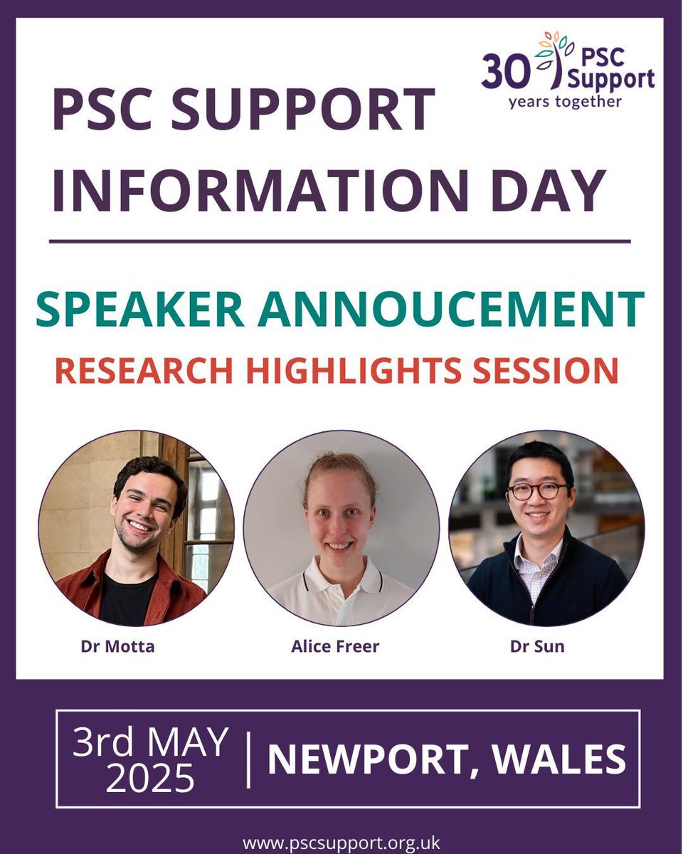 PSCSupportUK's tweet image. The line-up for our Newport, Wales Information Day is looking fantastic! 🎉 We’re excited to announce a research highlights session, where PSC researchers will each share summaries of their ground-breaking work. Register here: buff.ly/eOR4qAP #LetsBeatPSC