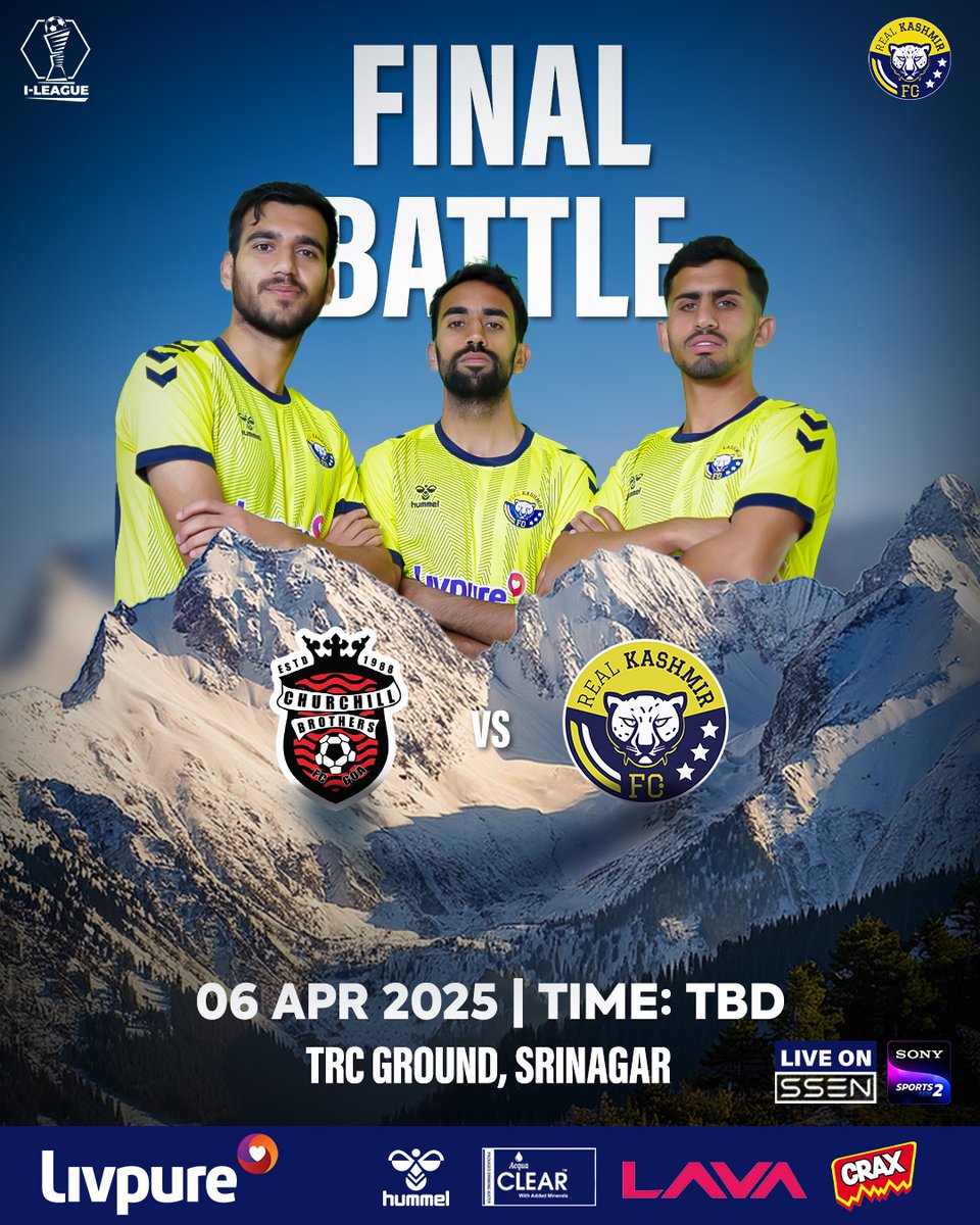 This is it! The final battle. One last fight for glory at home! as we take on Churchill Brothers in the last match of the league.
📅 06 APR 2025
⏰ 12:00 PM
📍 TRC Ground, Srinagar
Be there. Be loud. Be ready! 💪 #FinalBattle #RealKashmirFC #SnowLeopards #OneLastFight"