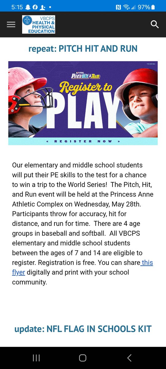 Kenneth Magee (@nles_pe) on Twitter photo 📣calling ALL Rams! Opportunity for you to showcase your skills ⚾️🥎. Please share with your parents. Let's Go Rams💯🤙🏾.
<a href="/north_landing/">North Landing ES</a>
<a href="/JohnChowns/">John Chowns</a> 📣calling ALL Rams! Opportunity for you to showcase your skills ⚾️🥎. Please share with your parents. Let's Go Rams💯🤙🏾.
<a href="/north_landing/">North Landing ES</a>
<a href="/JohnChowns/">John Chowns</a>
