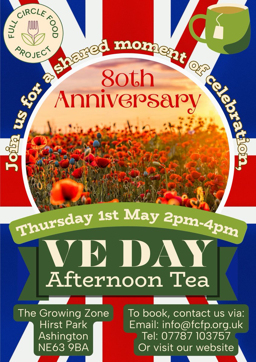 VE Day over 65's Afternoon Tea

Join us for an early shared moment of celebration for the 80th anniversary of VE Day.

🗓️ Thursday 1st May 2pm-4pm

📌 To book, contact us via:
✉️ Email: info@fcfp.org.uk
☎️ Tel: 07787 103757
🌐 Or visit our website fcfp.org.uk