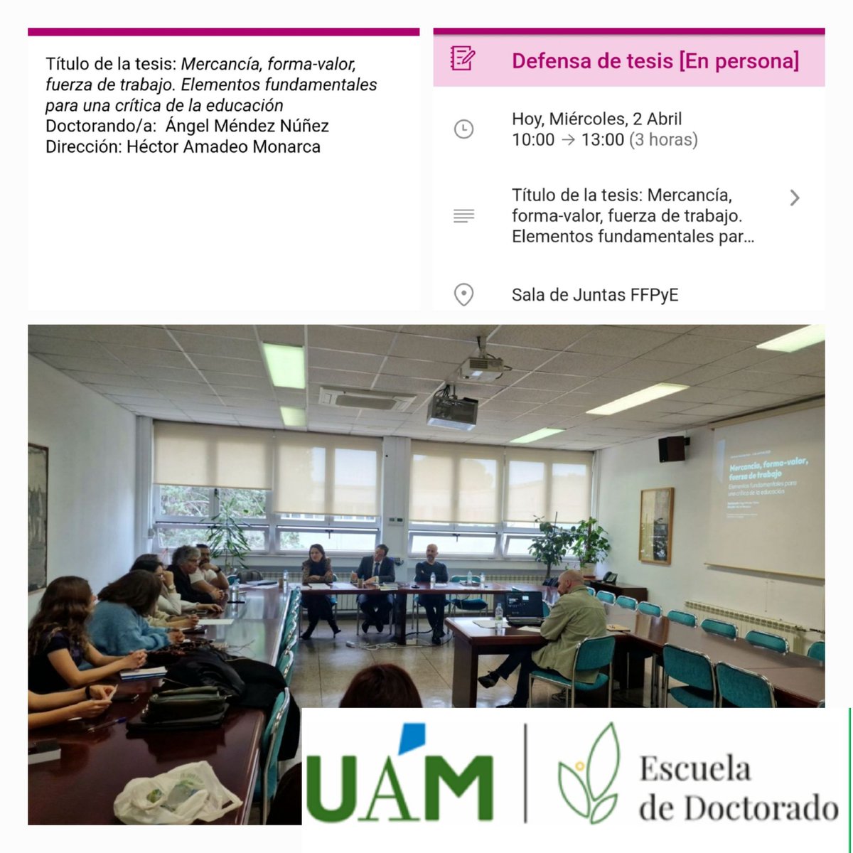 Hoy nueva defensa de tesis #DoctoradoEducación <a href="/EDoctorado_UAM/">Escuela de Doctorado UAM</a> <a href="/UAM_Madrid/">UAM Autónoma Madrid</a>
👏🎓👏🎓👏🎓👏🎓👏