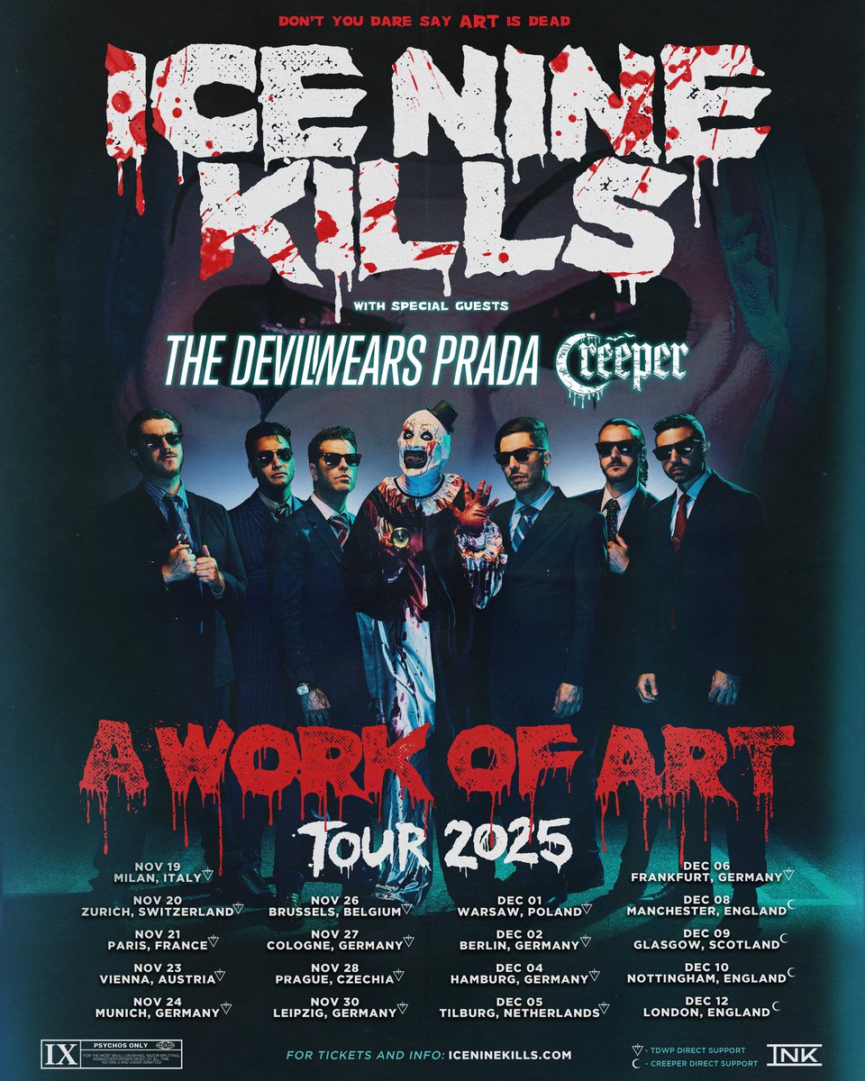 Creeper will join <a href="/ICENINEKILLS/">ICE NINE KILLS</a> and <a href="/TDWPband/">The Devil Wears Prada</a> on tour across the UK &amp; Europe this November and December. Prepare your necks.

- Darcia
