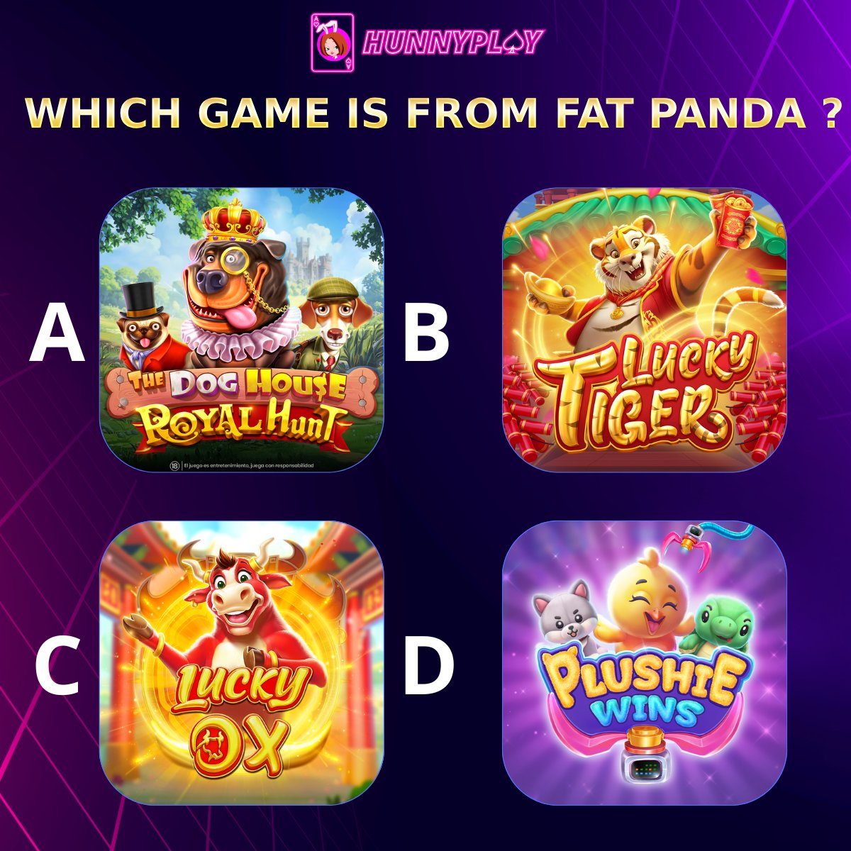 🎯 A, B, C, or D? 
📌Pick the right game from Fat Panda and prove you're a pro! 🏅
📢The lucky person will receive a total prize of $50 #USDT
🎁 How to join:
1️⃣Follow + ♥️ + 🔁
2️⃣Tag 3 friends
3️⃣Comment your answers
⏳ Hurry up! Don’t let this chance slip away! 🏃‍♀️