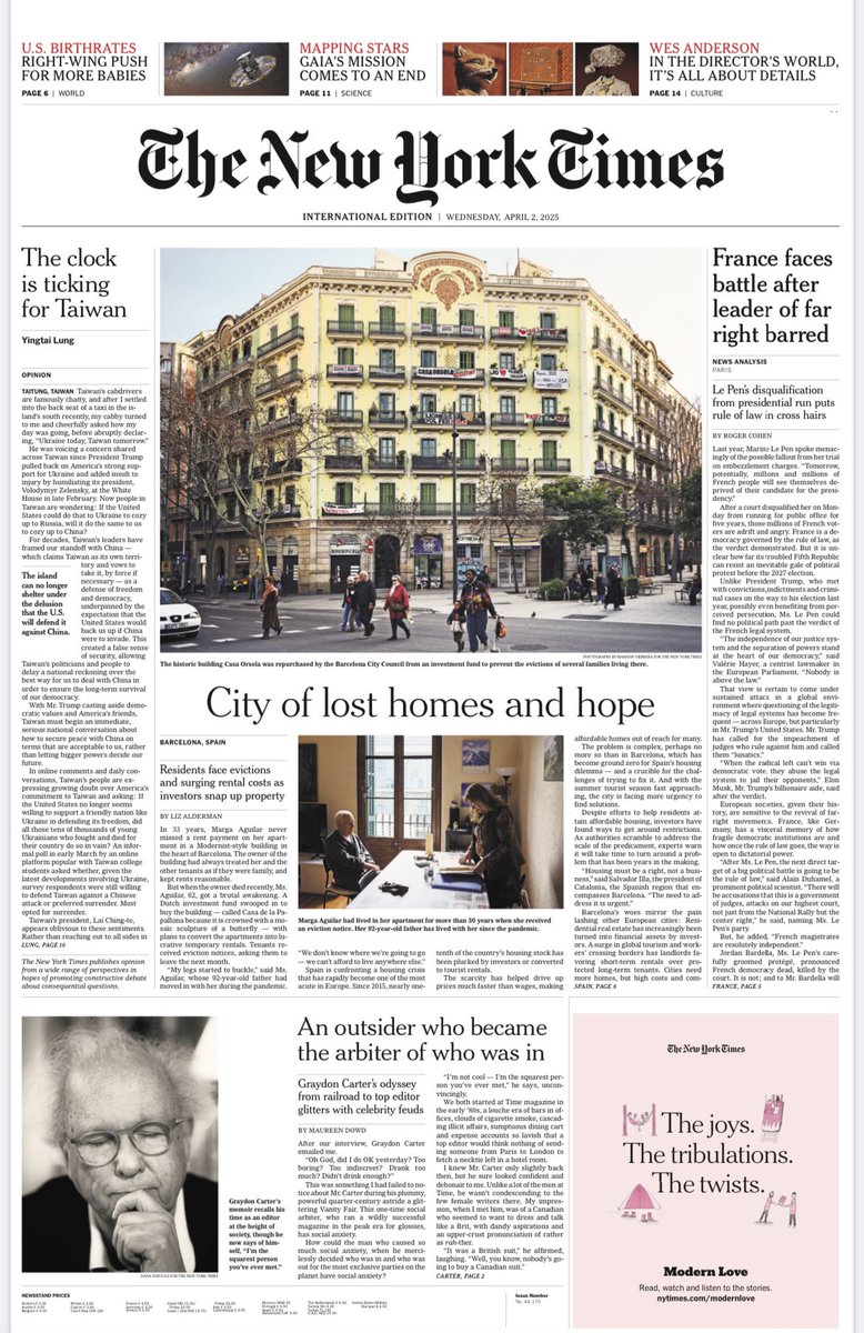 Barcelone, à la une du <a href="/nytimes/">The New York Times</a> « La ville des logements et de l’espoir perdus »