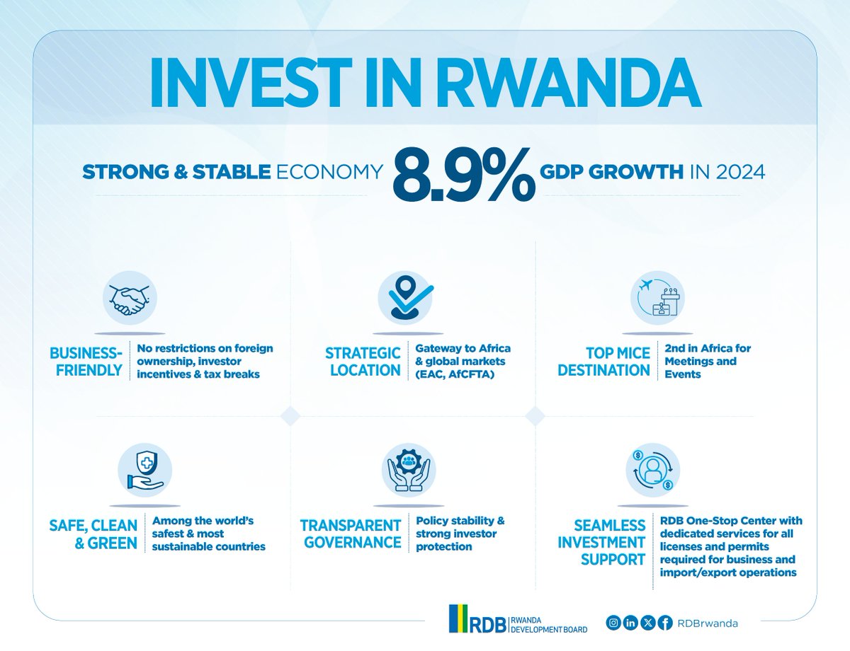 Growth, stability, and seamless business support—all in one place. 

Learn more: rdb.rw

#VisitRwanda | #InvestInRwanda 🇷🇼