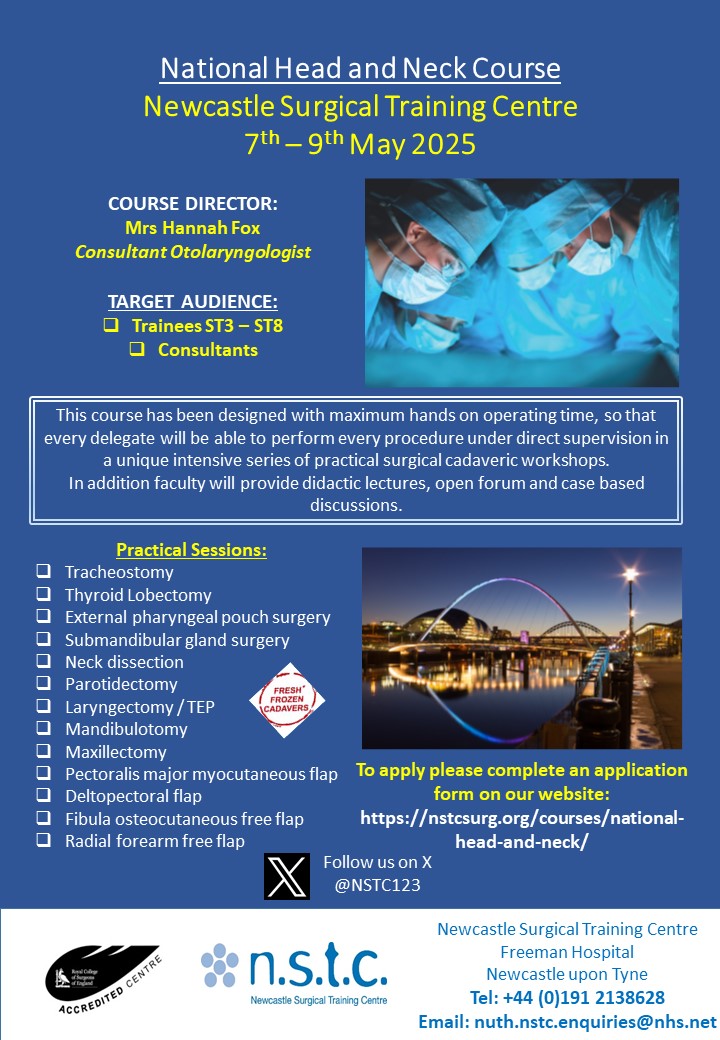 NSTC123's tweet image. Places remaining on the Head and Neck Course!
Contact us on the details in the flyer if you interested