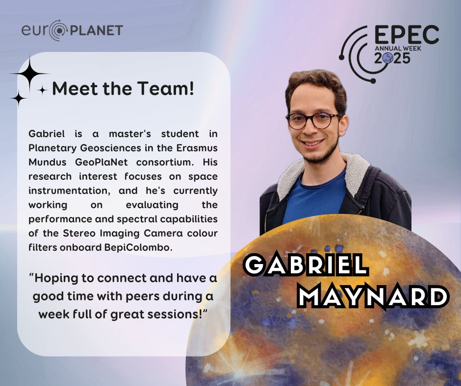 Meet Gabriel, a GeoPlaNet master's student interning at INAF, Padova, has been making our social media shine &amp; the social dinner unforgettable! 
Register now to meet him and the team!  europlanet.org/epec-annual-we…
<a href="/europlanetmedia/">Europlanet 🇪🇺</a>
#EPECAnnualWeek #EPEC #PlanetaryScience #EarlyCareers