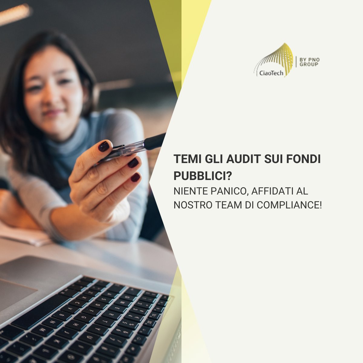 Ciaotech / PNO (@pno_it) on Twitter photo Temi gli #audit sui #fondi #pubblici?
🎯 Il nostro Team di Compliance è al tuo fianco per aiutarti a gestire al meglio ogni fase:
✔️ corretta imputazione delle spese
✔️ conservazione della documentazione
✔️ tracciabilità
✔️ reportistica
Contattaci a infociaotech@ciaotech.com Temi gli #audit sui #fondi #pubblici?
🎯 Il nostro Team di Compliance è al tuo fianco per aiutarti a gestire al meglio ogni fase:
✔️ corretta imputazione delle spese
✔️ conservazione della documentazione
✔️ tracciabilità
✔️ reportistica
Contattaci a infociaotech@ciaotech.com