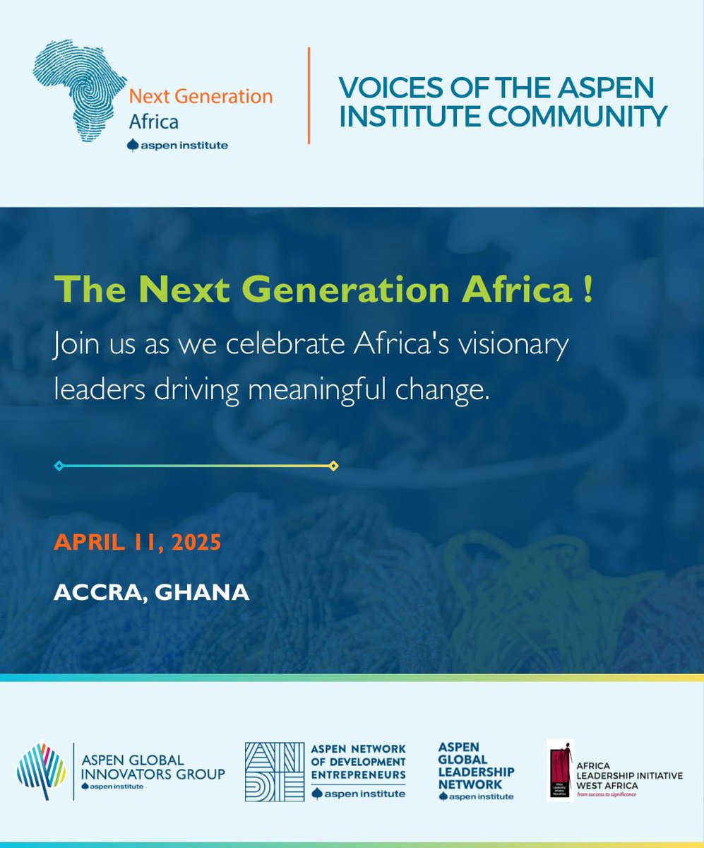 Real change happens when communities lead the way. Join #NextGenAfrica2025 to explore how local innovations and inclusive solutions drive lasting impact.

#AspenInstitute #globalinnovators
#SocialInclusion