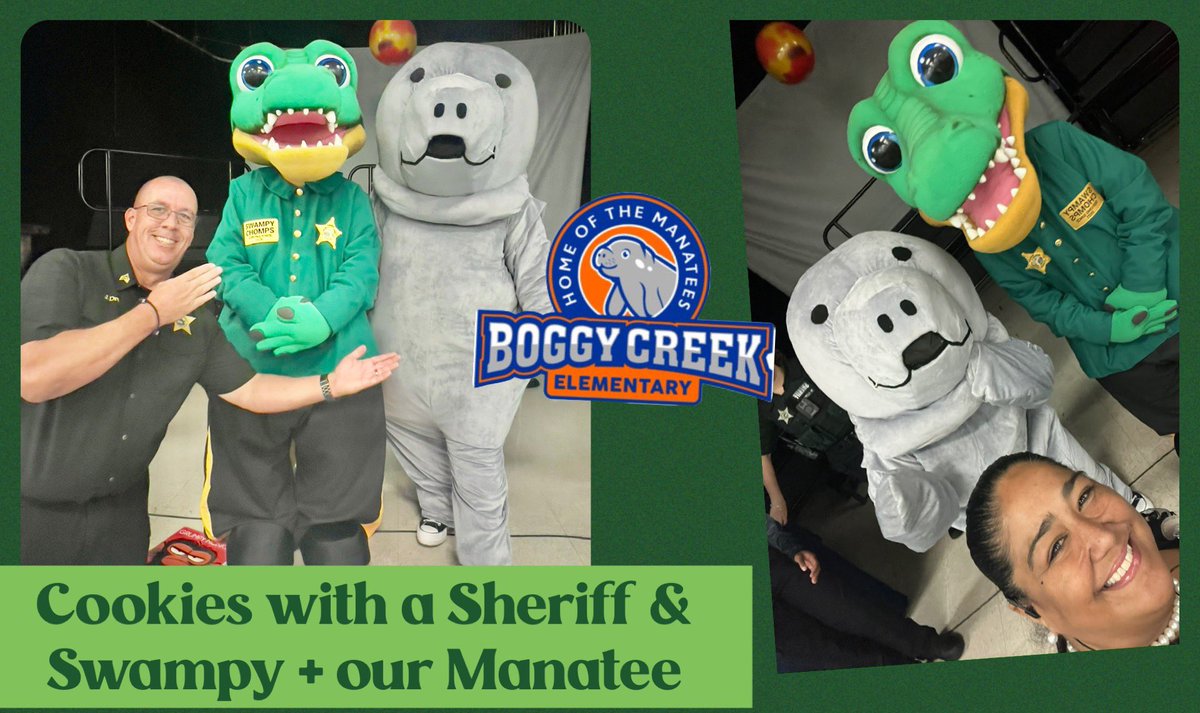 Boggy Creek Elementary School (@bcesmanatees) on Twitter photo Cookies with a Sheriff & Swampy <a href="/OsceolaSheriff/">Osceola County Sheriff's Office</a> + Our Manatee <a href="/Osceolaschools/">Osceola Schools</a> Cookies with a Sheriff & Swampy <a href="/OsceolaSheriff/">Osceola County Sheriff's Office</a> + Our Manatee <a href="/Osceolaschools/">Osceola Schools</a>