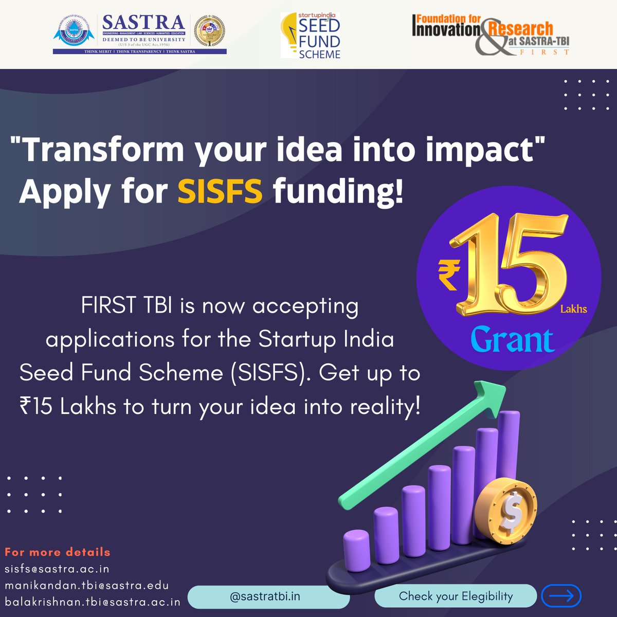 Sastratbi's tweet photo. 💡 Fuel Your Startup Dreams! 💡

 🚀Have a startup idea? Get financial support under the SISFS scheme! Apply now and turn your vision into reality. 💰✨ 

#SISFS #StartupFunding #FIRSTTBI https://t.co/OLCS3gamc4