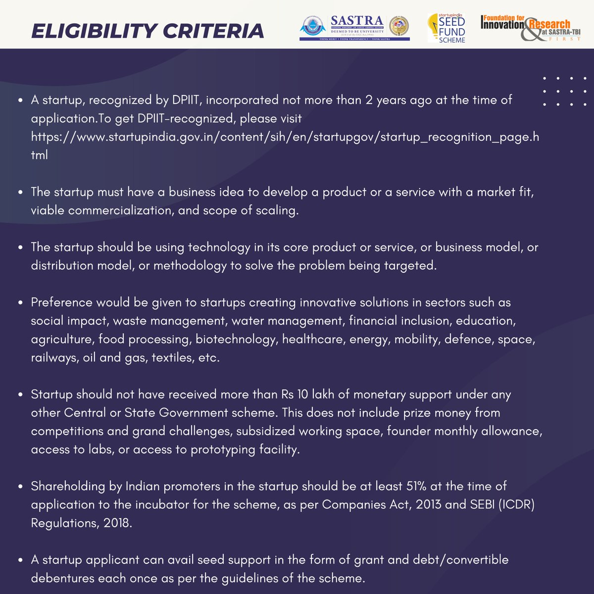 💡 Fuel Your Startup Dreams! 💡

 🚀Have a startup idea? Get financial support under the SISFS scheme! Apply now and turn your vision into reality. 💰✨ 

#SISFS #StartupFunding #FIRSTTBI