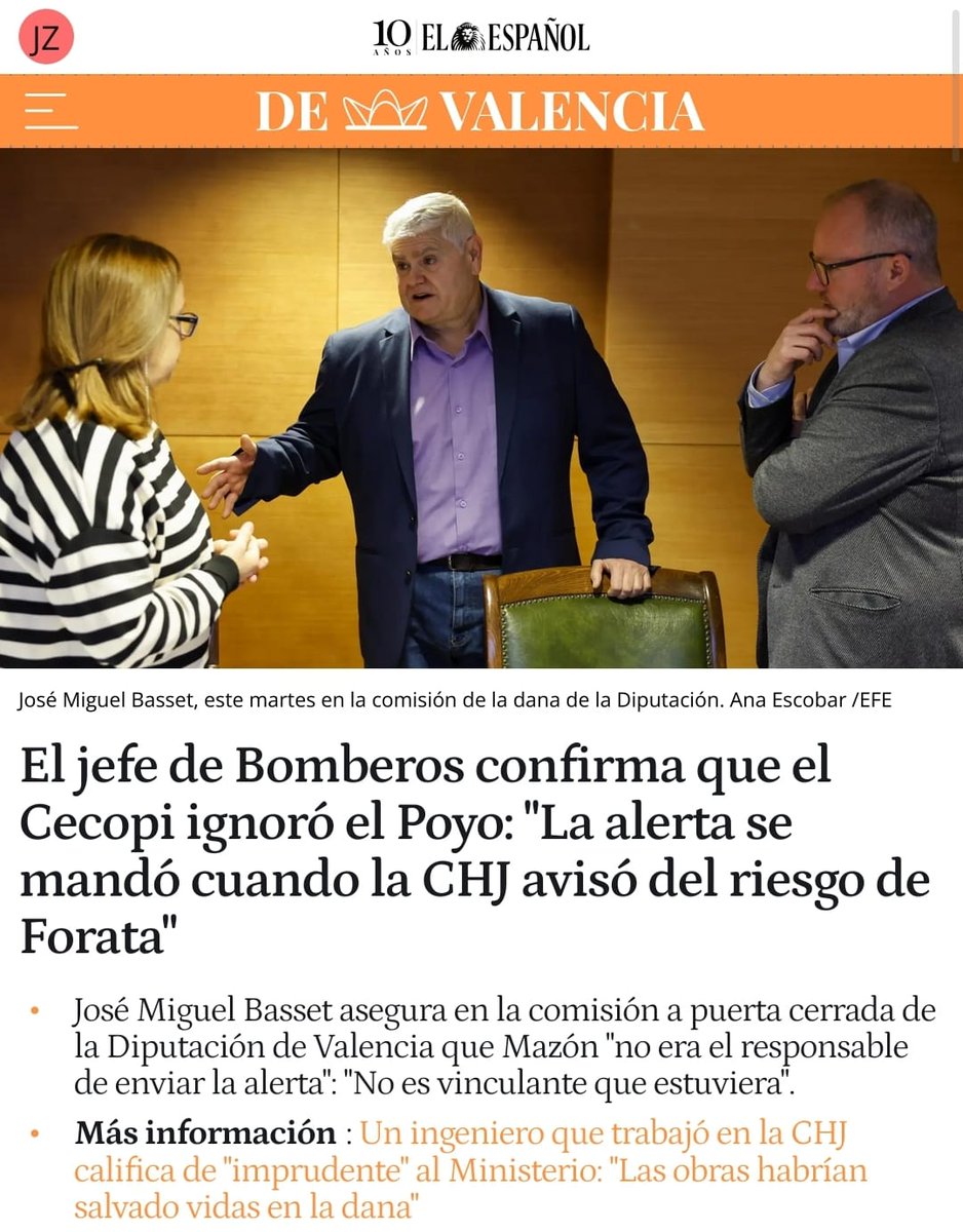 Josepepemorgan's tweet image. El jefe de bomberos confirma:
Mazón no es miembro del CECOPI y su presencia no era vinculante.
La alerta se envió cuando la CHJ alertó sobre Forata. En el CECOPI no se conoció sobre el Poyo.
Para enviar Es Alert hace falta la autorización del Gobierno de España.
👇🏻Continúa.