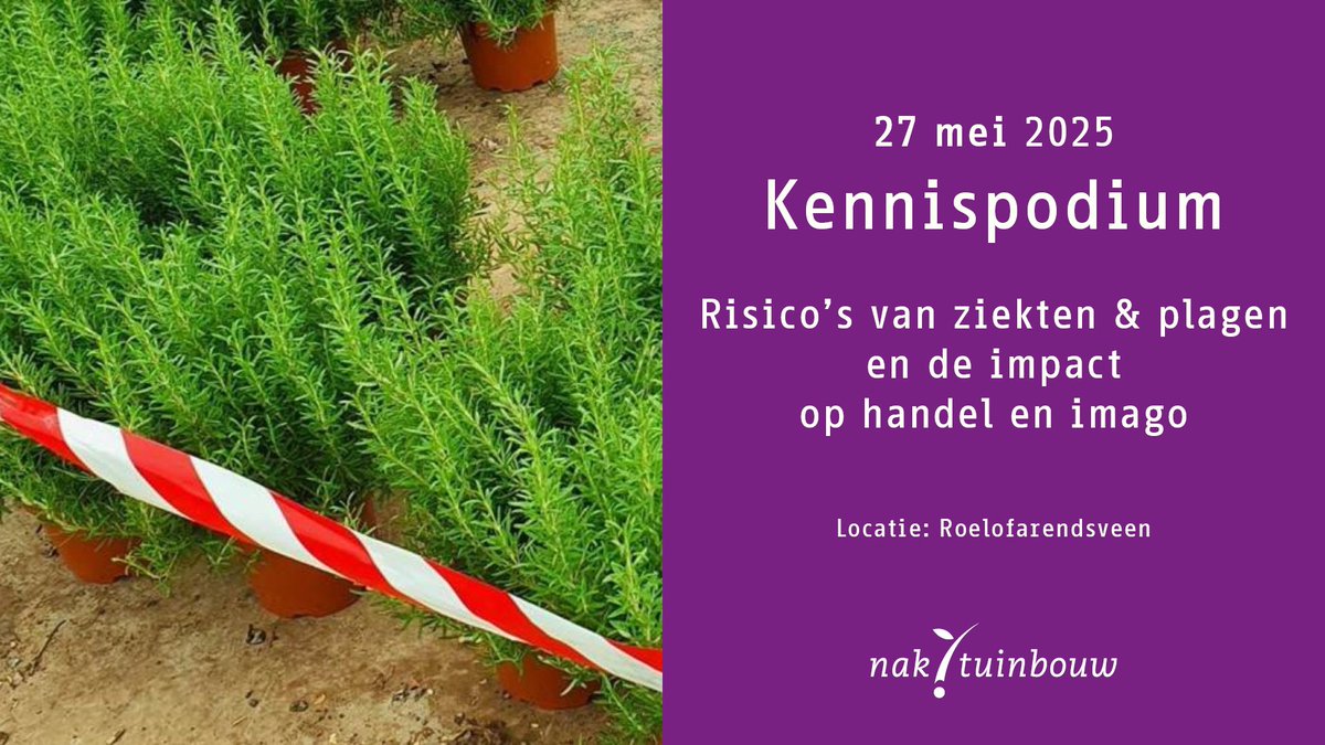 Save the date 👉 Op dinsdagmiddag 27 mei organiseert Naktuinbouw een kennispodium voor geregistreerde bedrijven en bestuurders. Deze keer gaat het over de risico's van ziekten &amp; plagen en de impact op handel &amp; imago. Reserveer de datum alvast in uw agenda: obi41.nl/3wk77ak6
